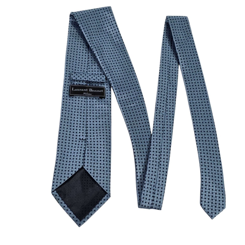 Laurent Bennet Mens Silk Blend Patterned‎ Necktie Blue Formal Accessory Luxury
